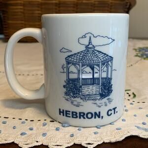 Town of Hebron CT Coffee Tea Mug Cup Drinkware Ceramic White & Blue With Gazebo
